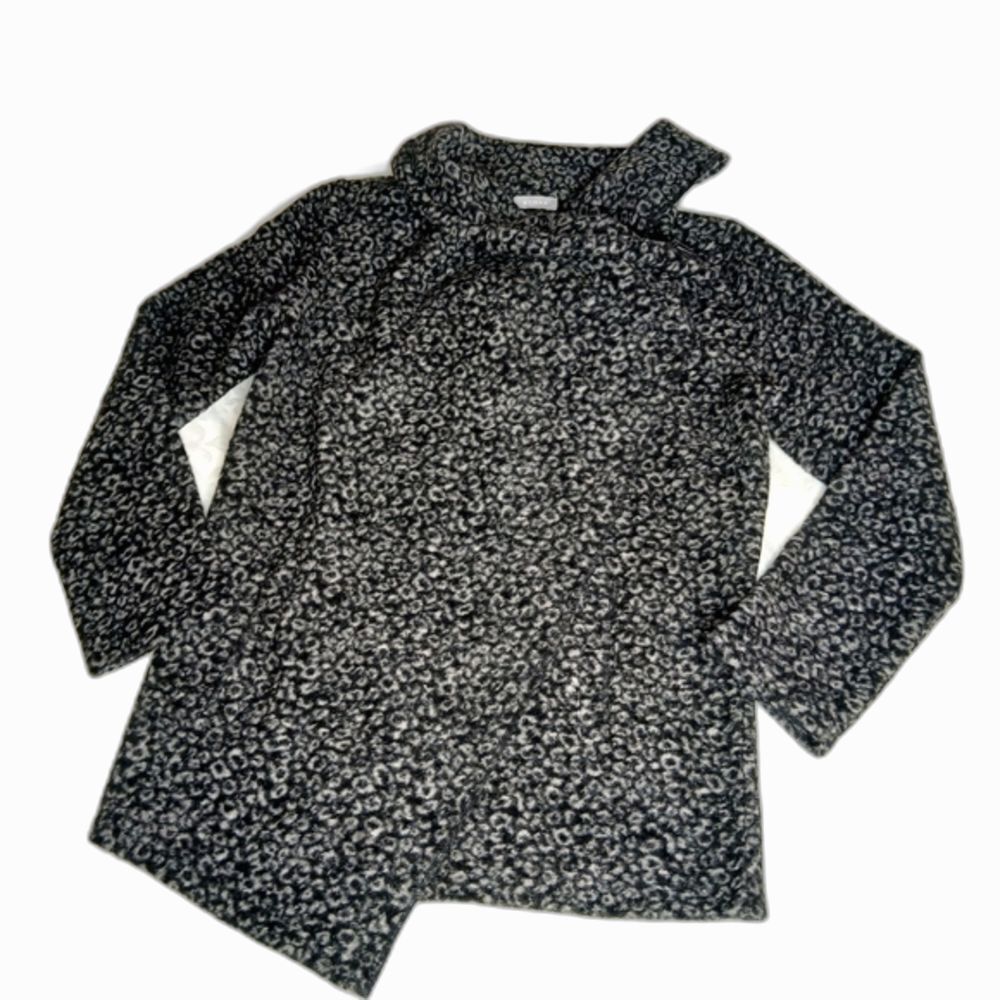 Kenar Women's Wrap Coat Wool Blend Black Gray Asymmetric Animal Print One Size